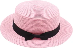 Summer Straw Hat Fedora Hats for Kids Girl Flat Top Hats Pork Pie Hat Wide Brim Church Hat Boater Cap
