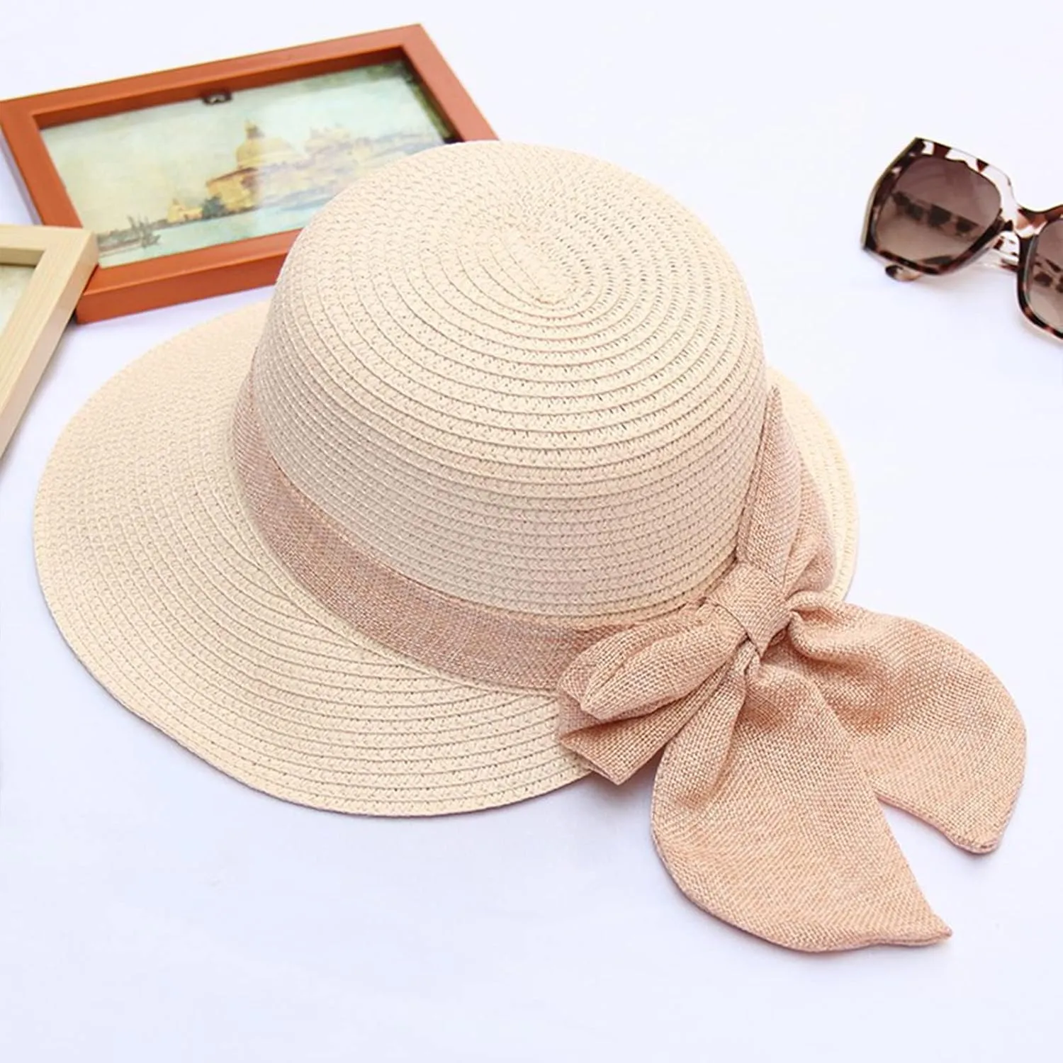 Sun Hats for Women Beach Hat Wide Brim Handmade Straw Hat Breathable Foldable Packable Cap for Travel UPF