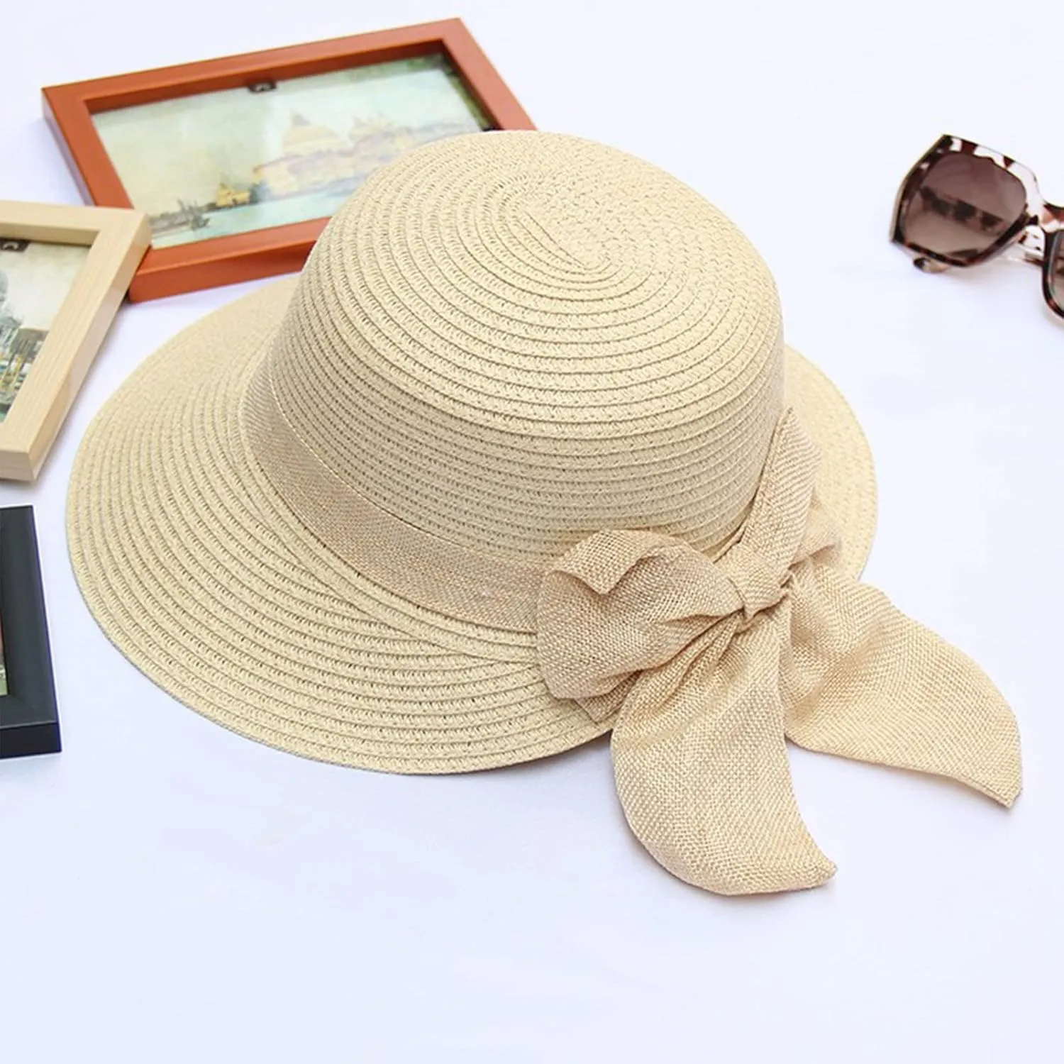 Sun Hats for Women Beach Hat Wide Brim Handmade Straw Hat Breathable Foldable Packable Cap for Travel UPF