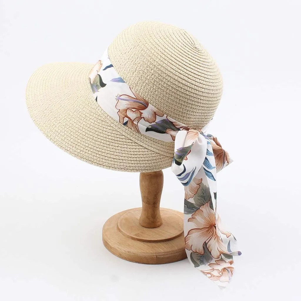 Sun Hats for Women, Oversize Wide Brim 𝐒traw Hat for Summer Beach Foldable UV Protection with Wind Lanyard UPF 50 