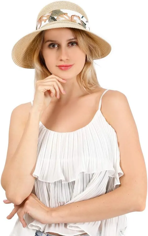 Sun Hats for Women, Oversize Wide Brim 𝐒traw Hat for Summer Beach Foldable UV Protection with Wind Lanyard UPF 50 