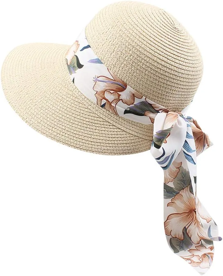 Sun Hats for Women, Oversize Wide Brim 𝐒traw Hat for Summer Beach Foldable UV Protection with Wind Lanyard UPF 50 