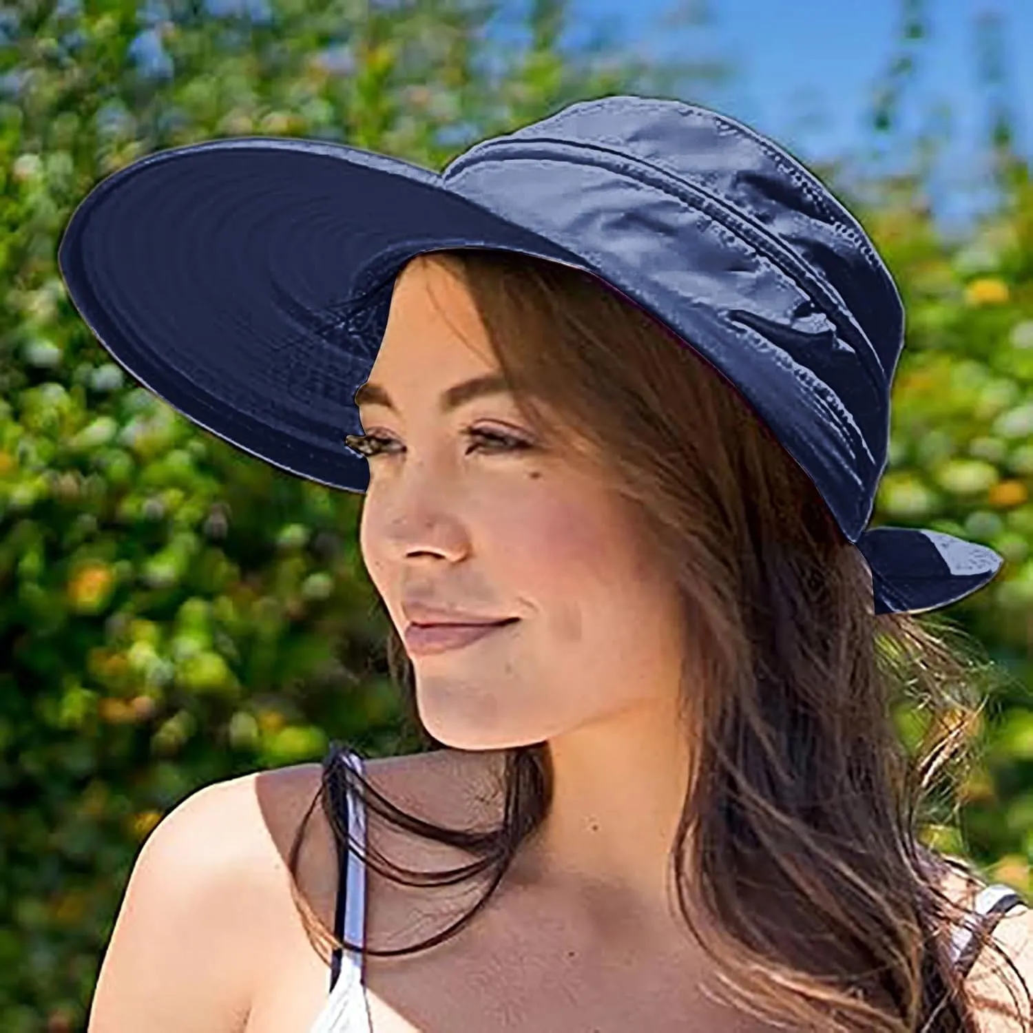 Sun Hats for Women with UV Protection Wide Brim Ponytail Visor Cap Summer Beach Outdoor Foldable Hat for Travel