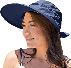 Sun Hats for Women with UV Protection Wide Brim Ponytail Visor Cap Summer Beach Outdoor Foldable Hat for Travel