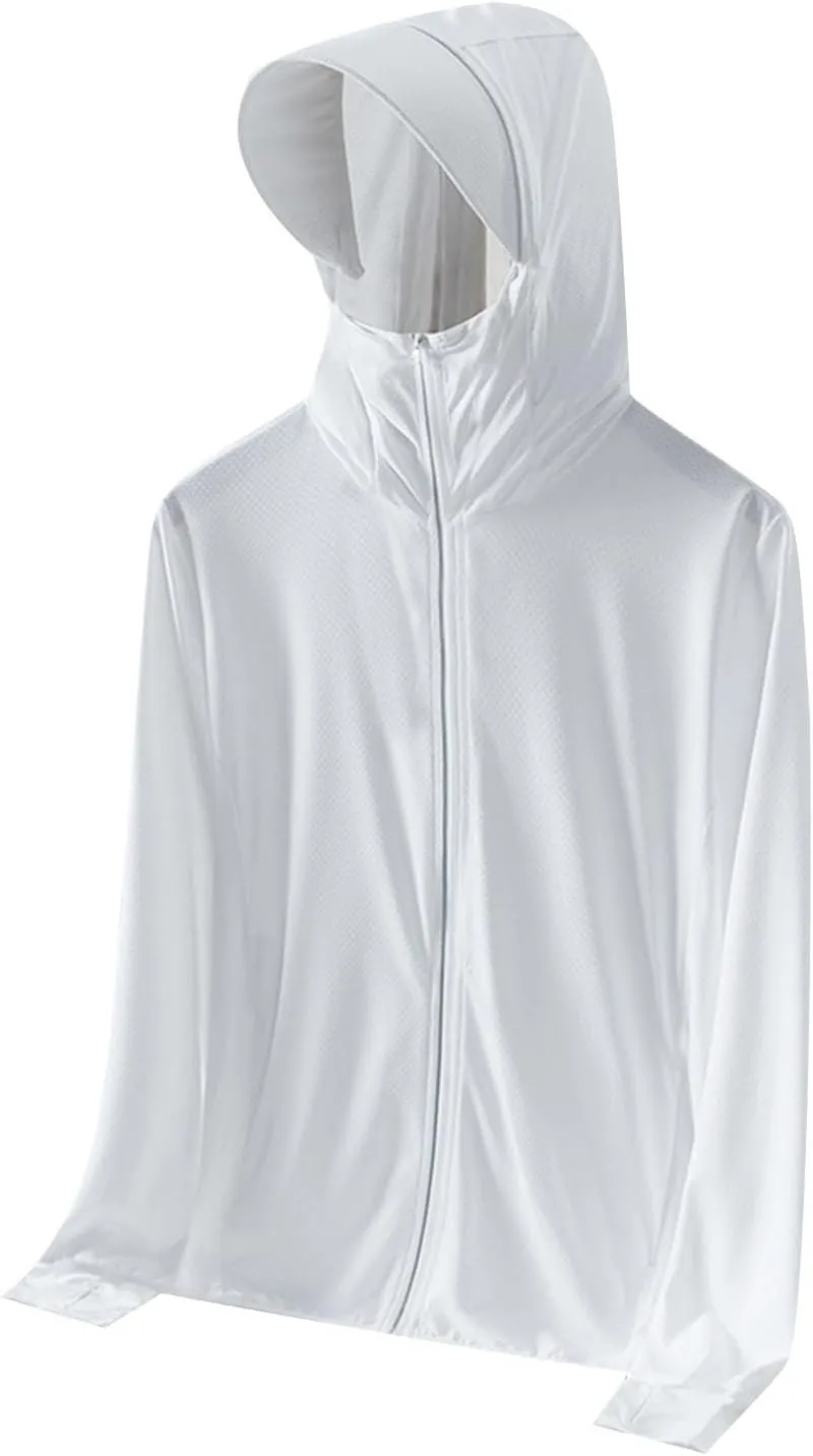 Sun Shirts for Men Casual Fishing Shirts UPF 50  Sun Protection Hoodie Hooded Long Sleeve UV Hiking T-Shirt with Mask