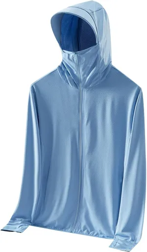 Sun Shirts for Men Casual Fishing Shirts UPF 50  Sun Protection Hoodie Hooded Long Sleeve UV Hiking T-Shirt with Mask