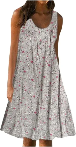Sundresses for Women 2025 Tank Top Dress Summer Plus Size Dress Mini Dress Sleeveless Boho Floral Dress with Pockets