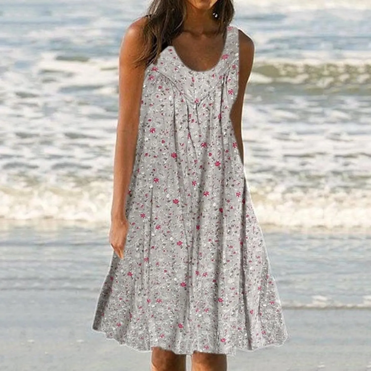 Sundresses for Women 2025 Tank Top Dress Summer Plus Size Dress Mini Dress Sleeveless Boho Floral Dress with Pockets