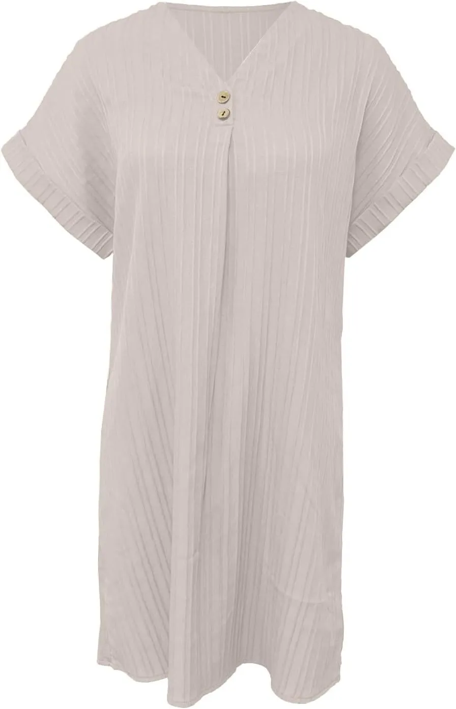 Sundresses for Women Summer Short Sleeve Comfy Travel Dresses Beach Wear Prom Maxi Trendy Spring Vacation Clothes 2025