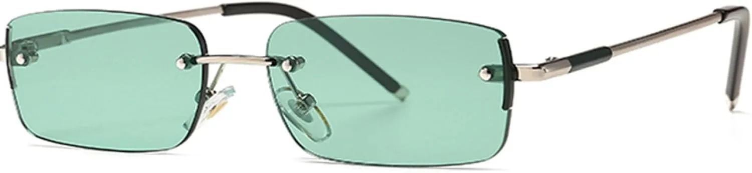 Sunglasses for Men Rimless Metal Small Retro Sun Glasses Uv400 Gold Blue Green