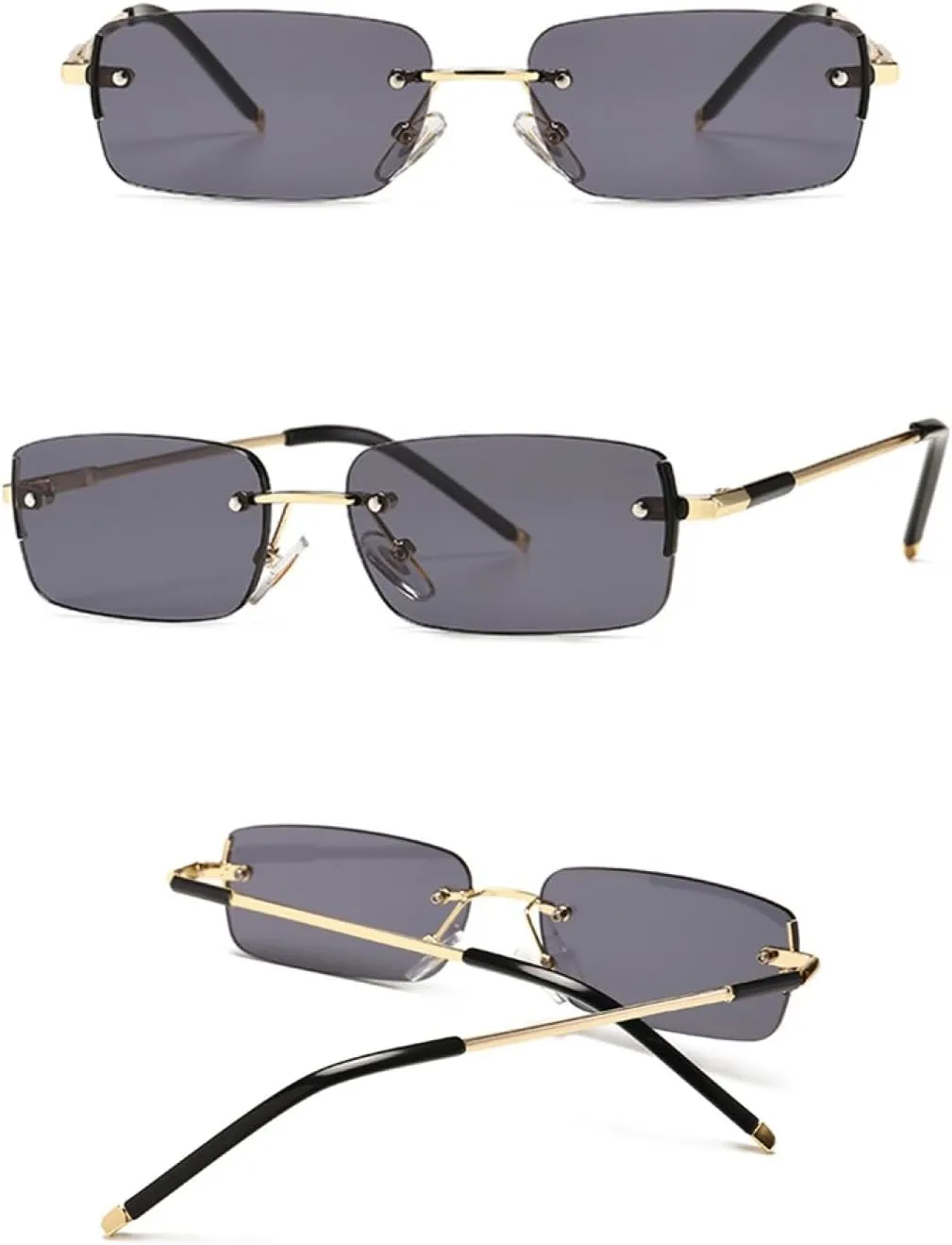 Sunglasses for Men Rimless Metal Small Retro Sun Glasses Uv400 Gold Blue Green