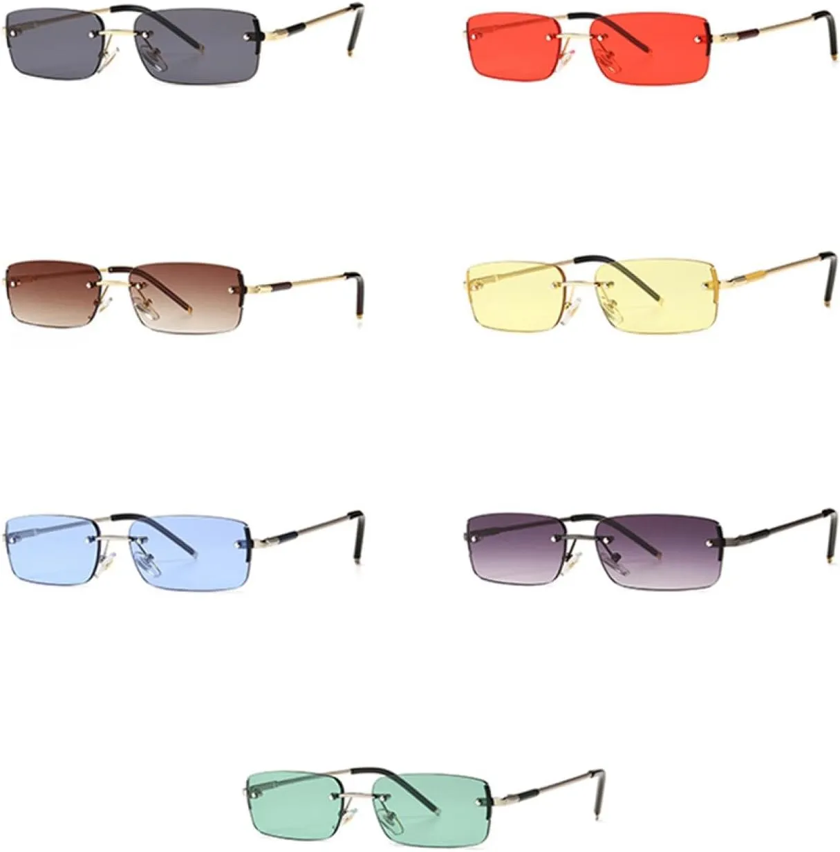 Sunglasses for Men Rimless Metal Small Retro Sun Glasses Uv400 Gold Blue Green