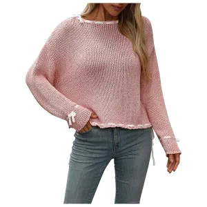 Sweater for Women Cable Knit Round Neck Solid Color Long Sleeve Casual Lightweight Soft Sweaters Tops