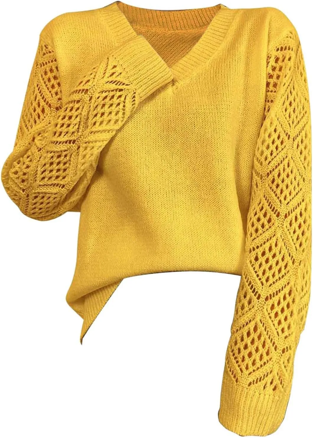 Sweater for Women Cable Knit Solid Color V Neck Long Sleeve Casual Soft Loose Fit Sweaters Tops
