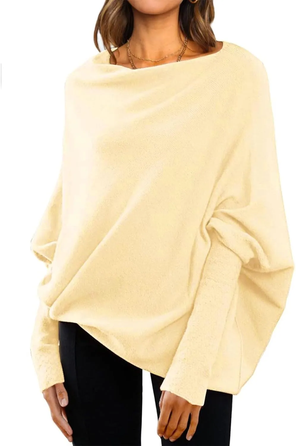Sweaters for Women Cable Knit Solid Color Boat Neck Batwing Sleeve Loose Fit Casual Soft Pullover Tops