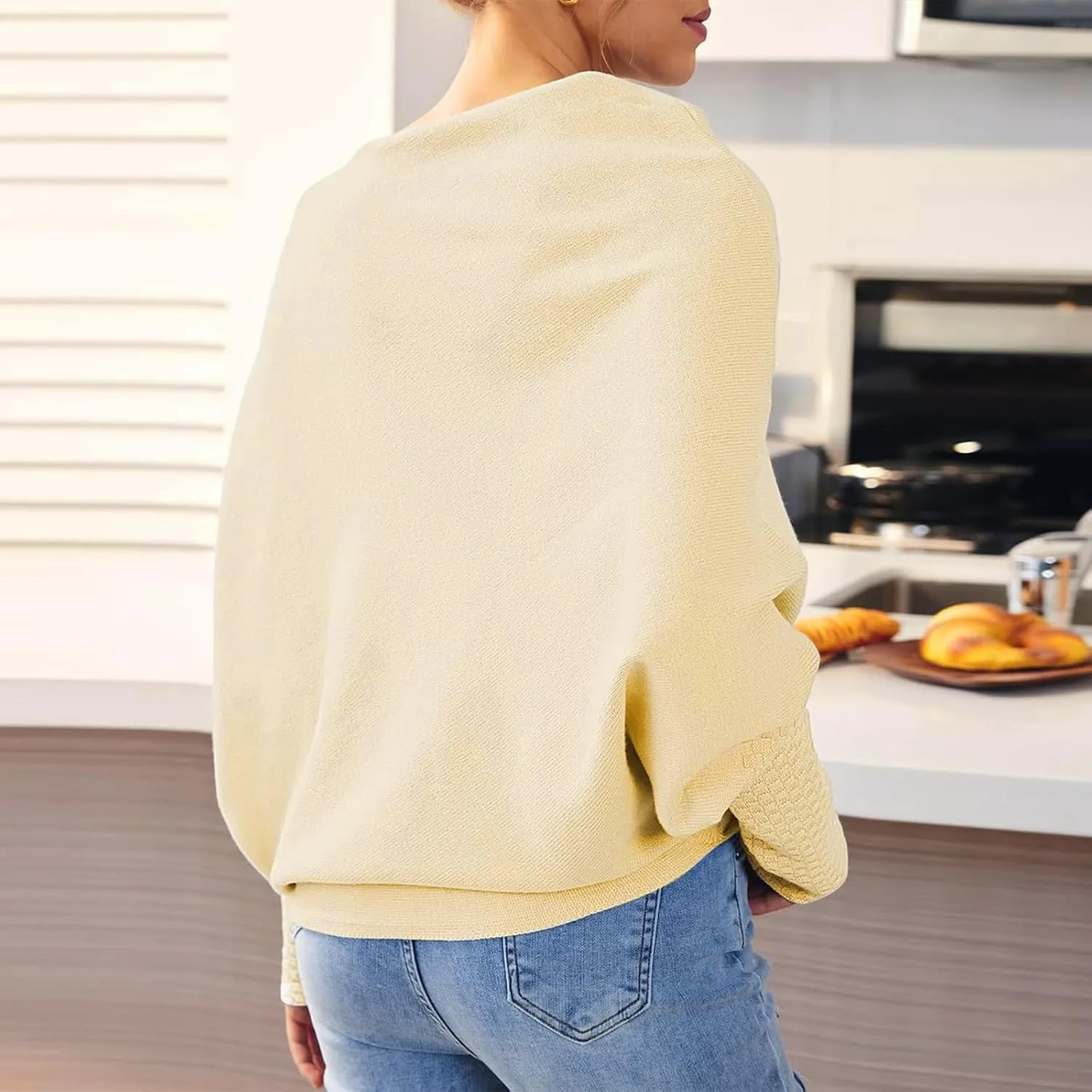 Sweaters for Women Cable Knit Solid Color Boat Neck Batwing Sleeve Loose Fit Casual Soft Pullover Tops