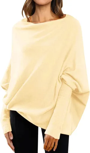 Sweaters for Women Cable Knit Solid Color Boat Neck Batwing Sleeve Loose Fit Casual Soft Pullover Tops