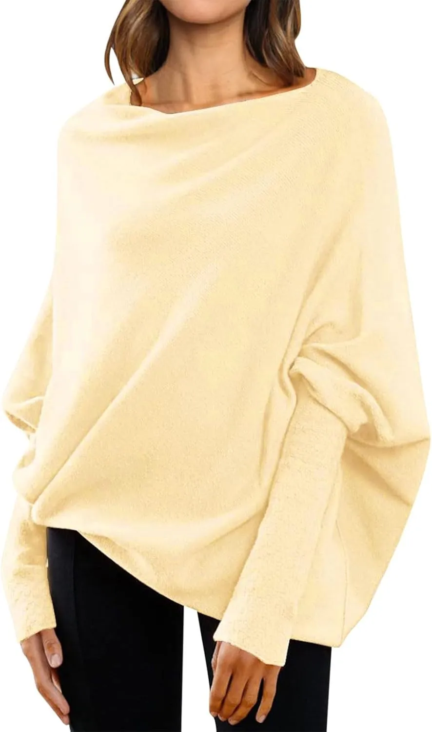 Sweaters for Women Cable Knit Solid Color Boat Neck Batwing Sleeve Loose Fit Casual Soft Pullover Tops