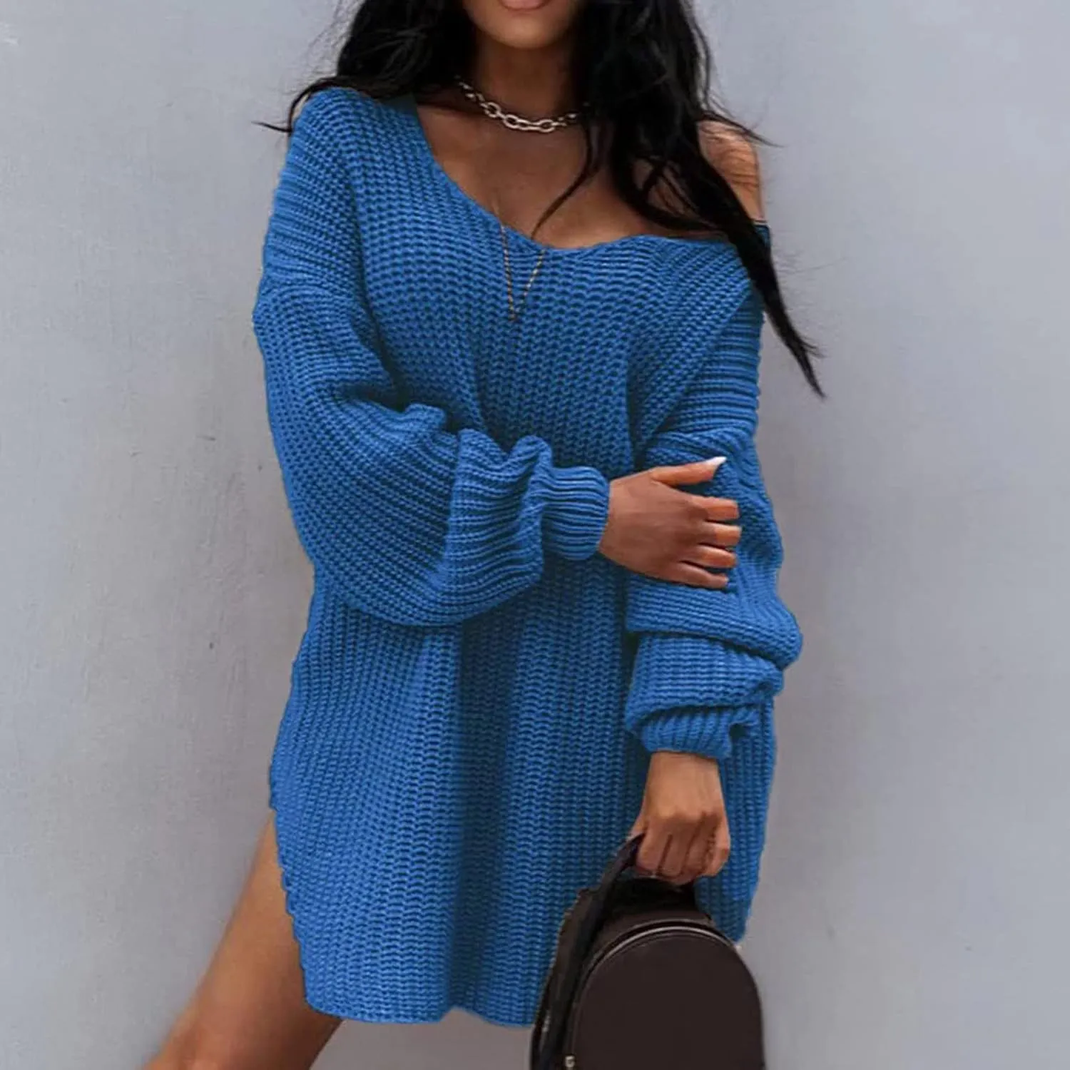 Sweaters for Women Cable Knit V Neck Solid Color Long Sleeve Casual Loose Fit Soft Pullover Tops