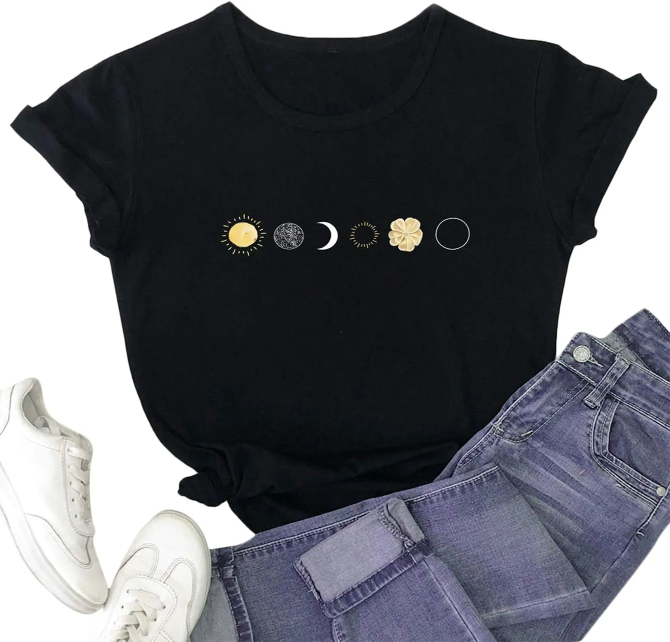 SweatyRocks Women's Cute Tee Graphic Print Crewneck Short Sleeve T Shirts Top