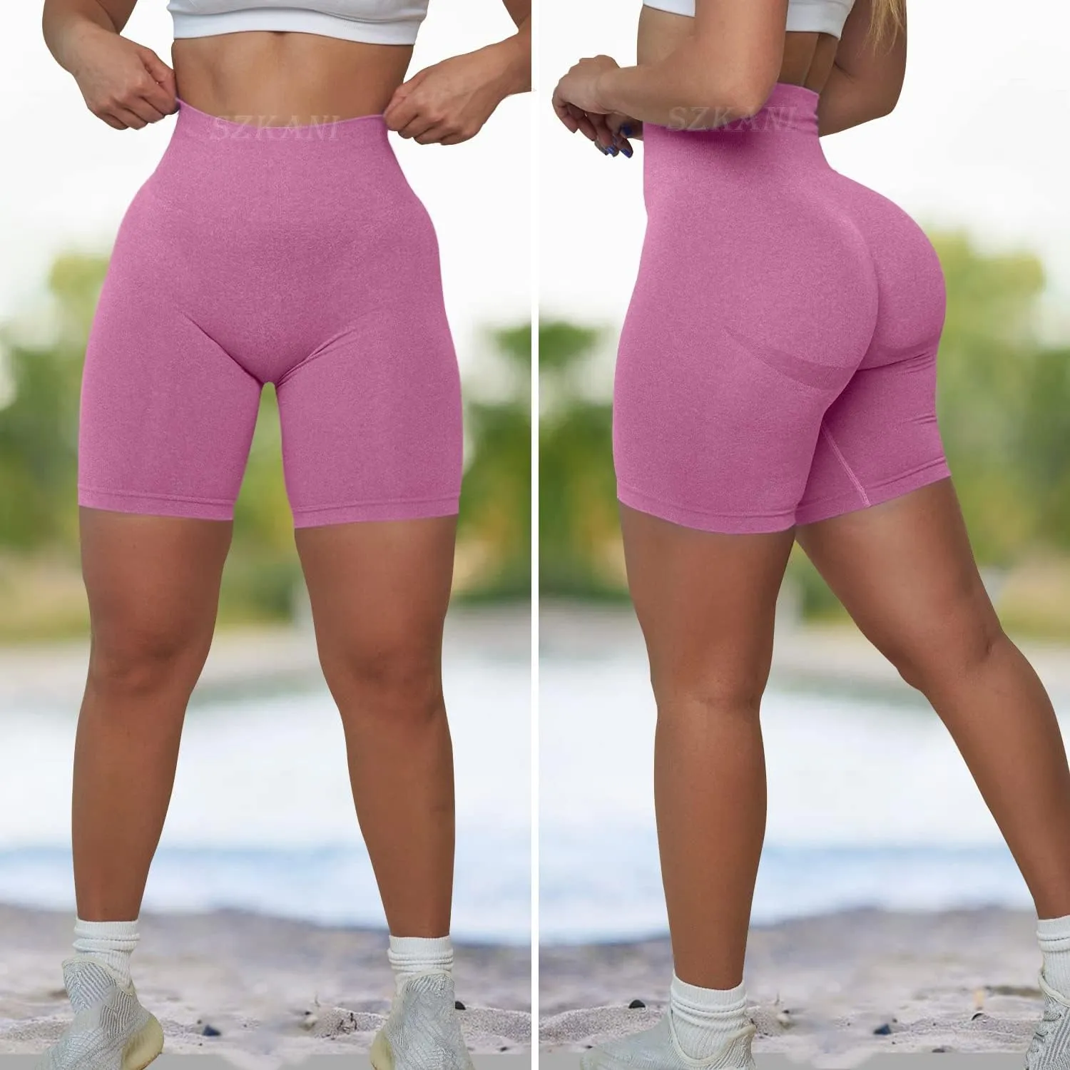 SZKANI Butt Lifting Workout Shorts for Women Booty Seamless Scrunch Butt Gym Shorts High Waist Yoga Biker Shorts