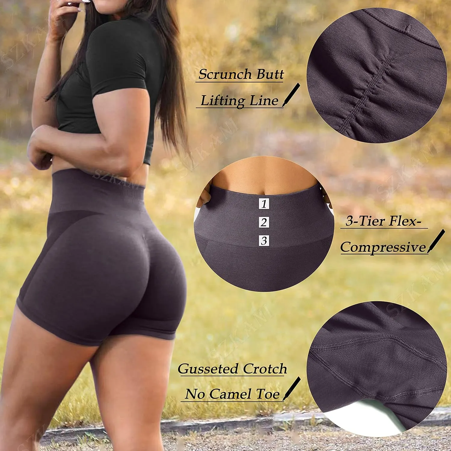 SZKANI Butt Lifting Workout Shorts for Women Booty Seamless Scrunch Butt Gym Shorts High Waist Yoga Biker Shorts