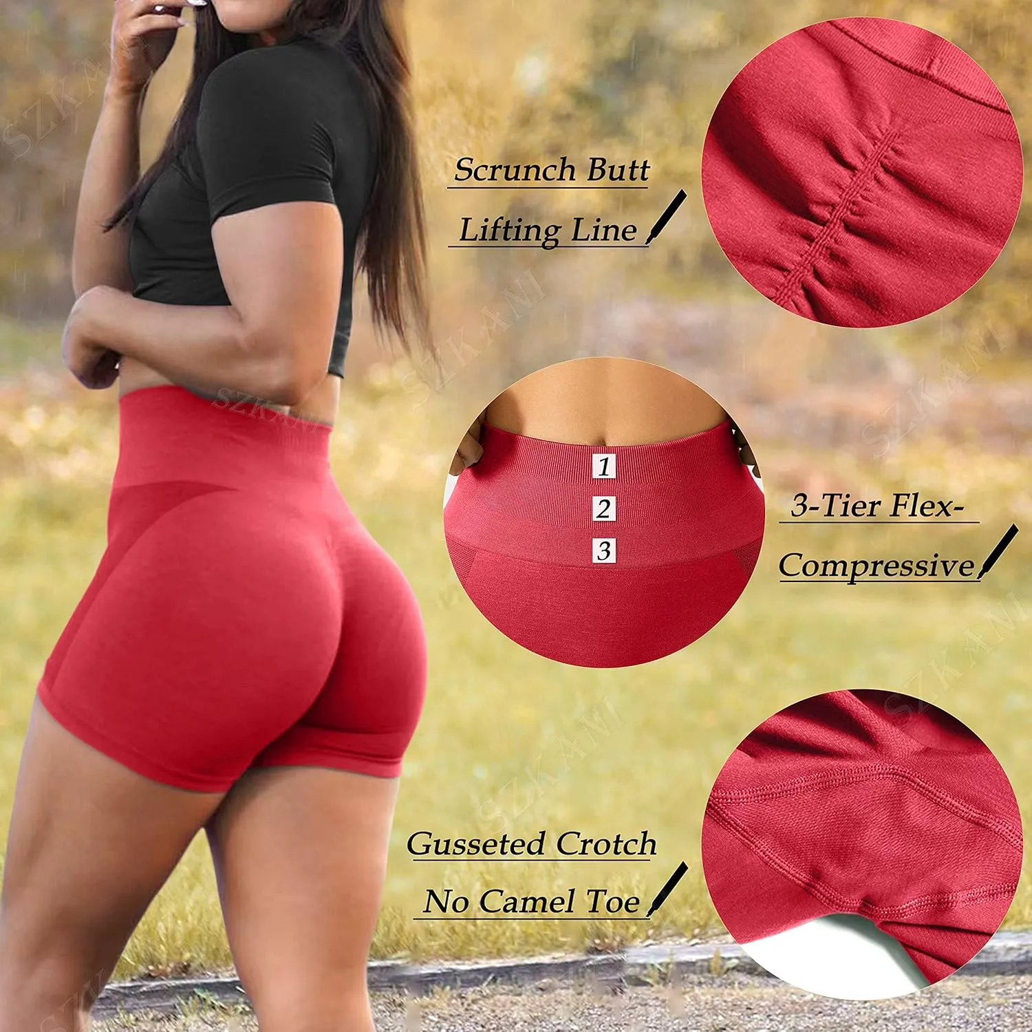 SZKANI Butt Lifting Workout Shorts for Women Booty Seamless Scrunch Butt Gym Shorts High Waist Yoga Biker Shorts