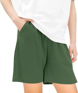 Teen Girls Preppy Athletic Shorts High Waist Elastic Sports Shorts Solid Quick Dry Running Shorts Pants with Pockets