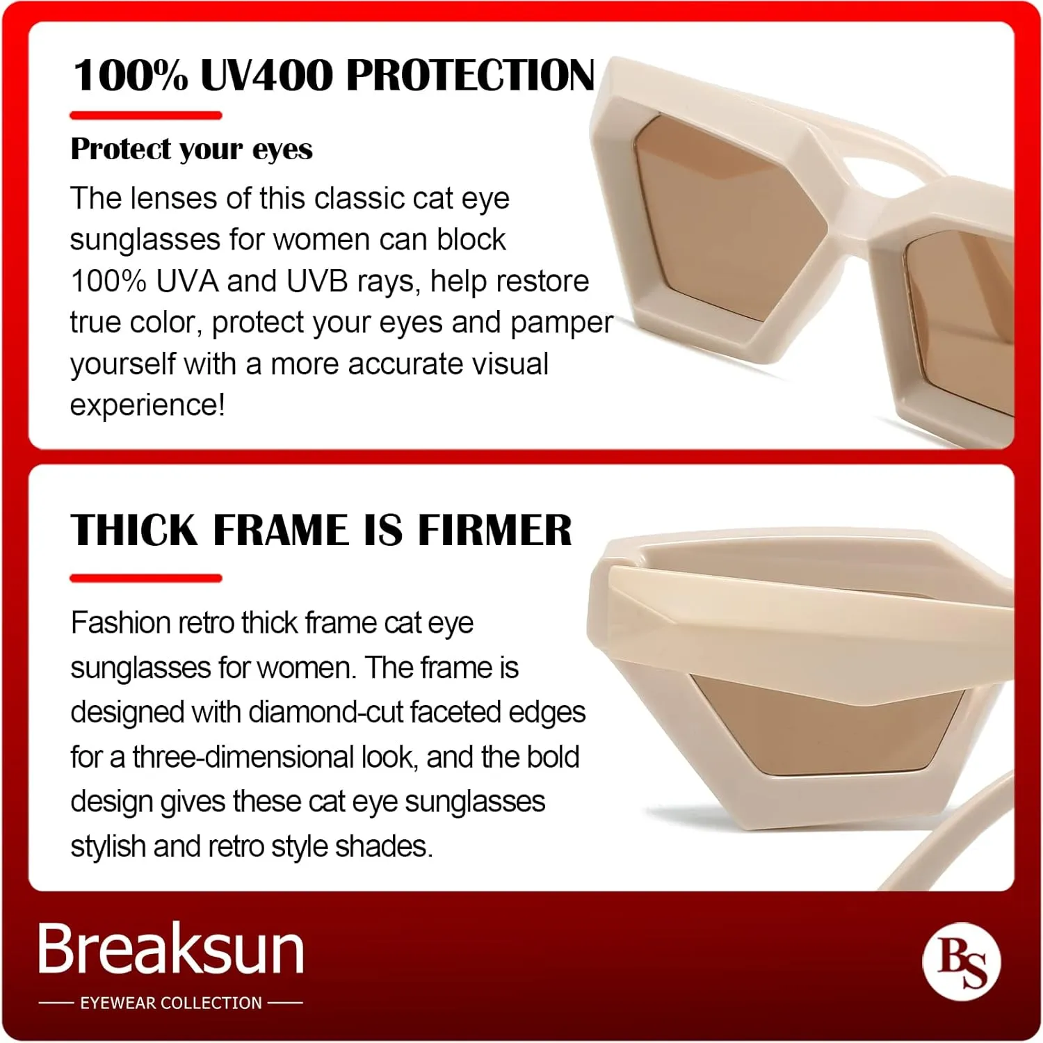 Thick Frame Cat Eye Sunglasses for Women Vintage Trendy Cateye Sun Glasses Retro Style Shades