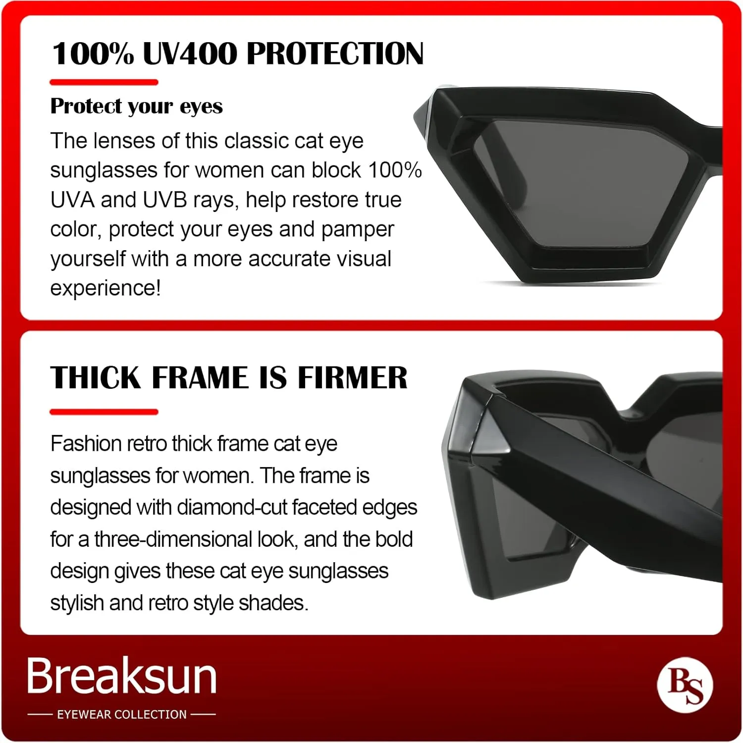 Thick Frame Cat Eye Sunglasses for Women Vintage Trendy Cateye Sun Glasses Retro Style Shades