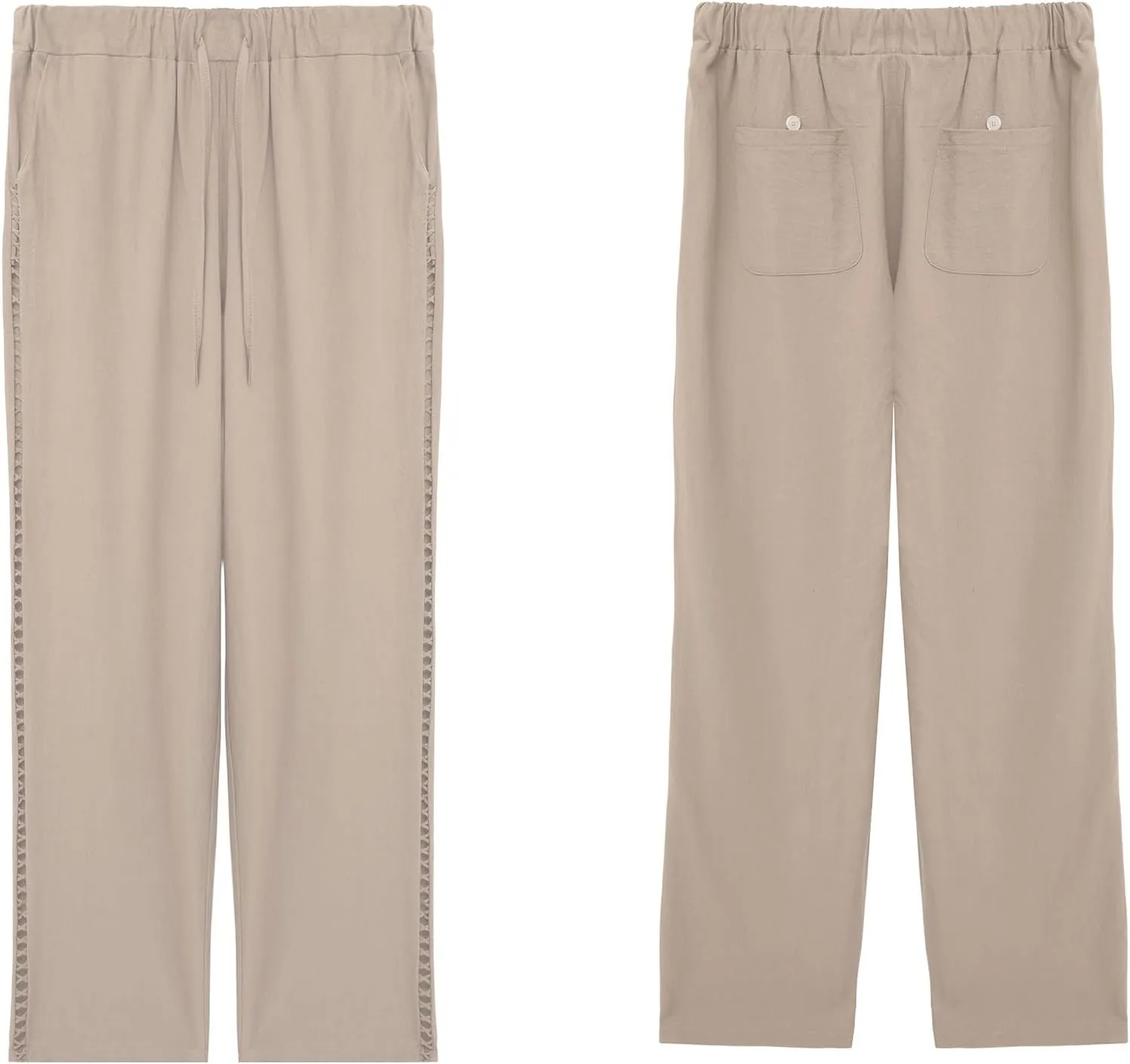 TIAFORD Women's Summer Casual Linen Pants Elastic Waist Relaxed Fit Straight Leg Crop Pants Beach Trousers with Pockets