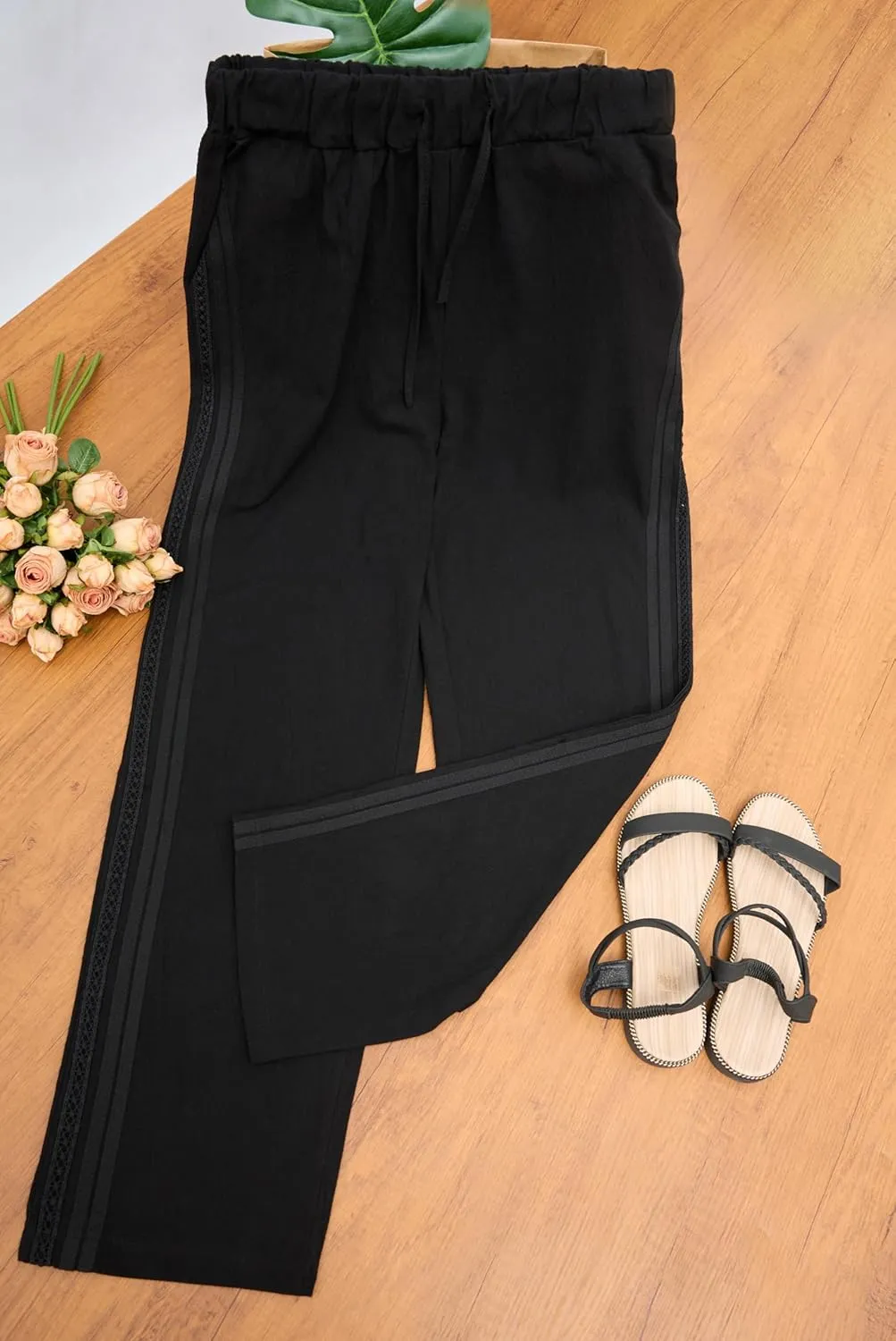 TIAFORD Women's Summer Casual Linen Pants Elastic Waist Relaxed Fit Straight Leg Crop Pants Beach Trousers with Pockets