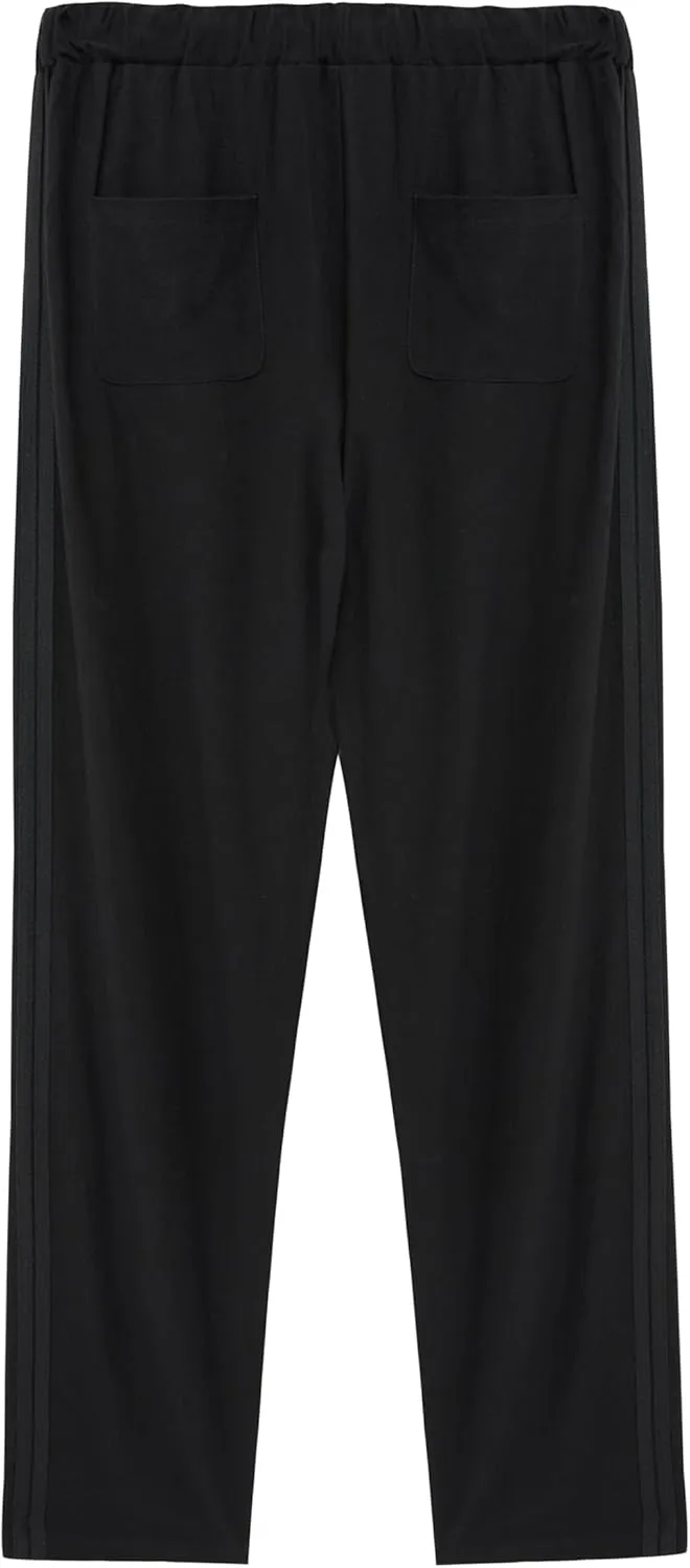 TIAFORD Women's Summer Casual Linen Pants Elastic Waist Relaxed Fit Straight Leg Crop Pants Beach Trousers with Pockets