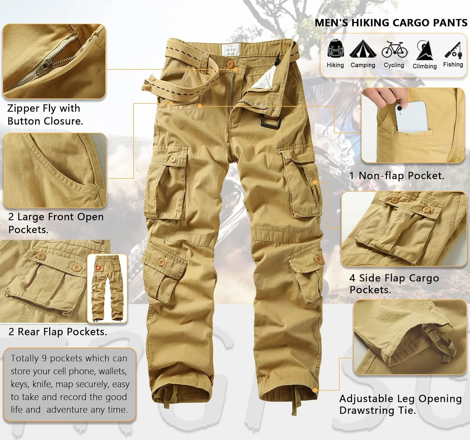 TRGPSG Cargo Pants for Men, Cotton Camo Casual Pants, Relaxed Fit Work Pants with Multi-Pocket