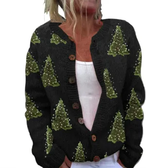 Ugly Christmas Sweater for Women Cute Xmas Open Front Button Down Sweater Cardigans Knitted Fall Outfit Winter Coat