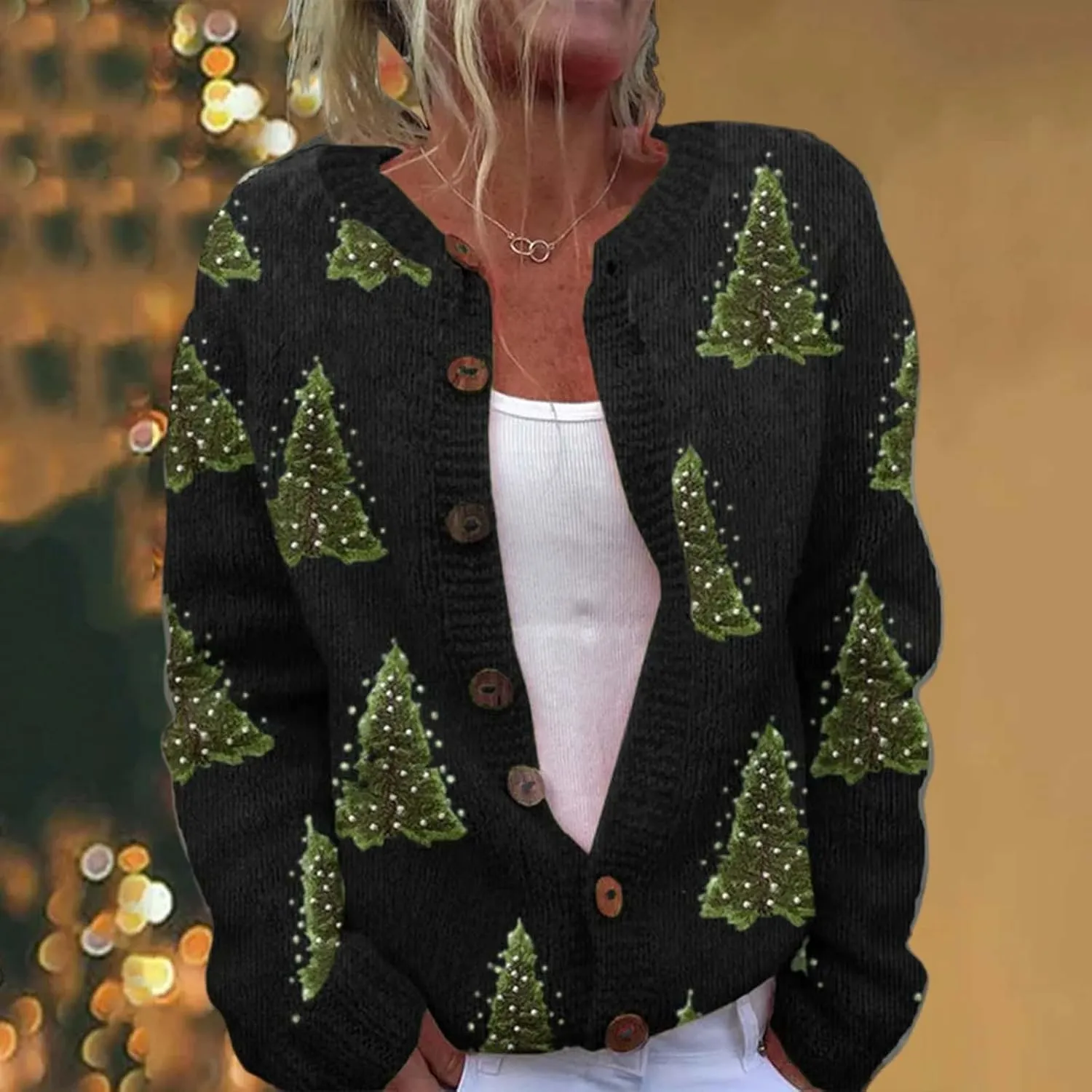 Ugly Christmas Sweater for Women Cute Xmas Open Front Button Down Sweater Cardigans Knitted Fall Outfit Winter Coat