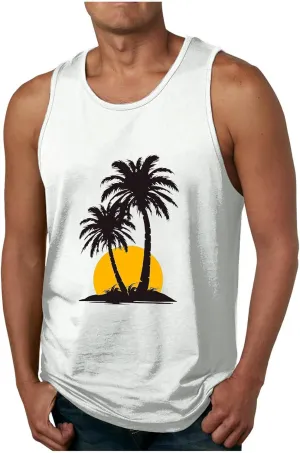 Uillui Men's Graphic T-Shirts Palm Tree Beach Tank Tops Cotton Workout Gym Muscle Shirts Summer Casual Sleeveless Tee Shirts