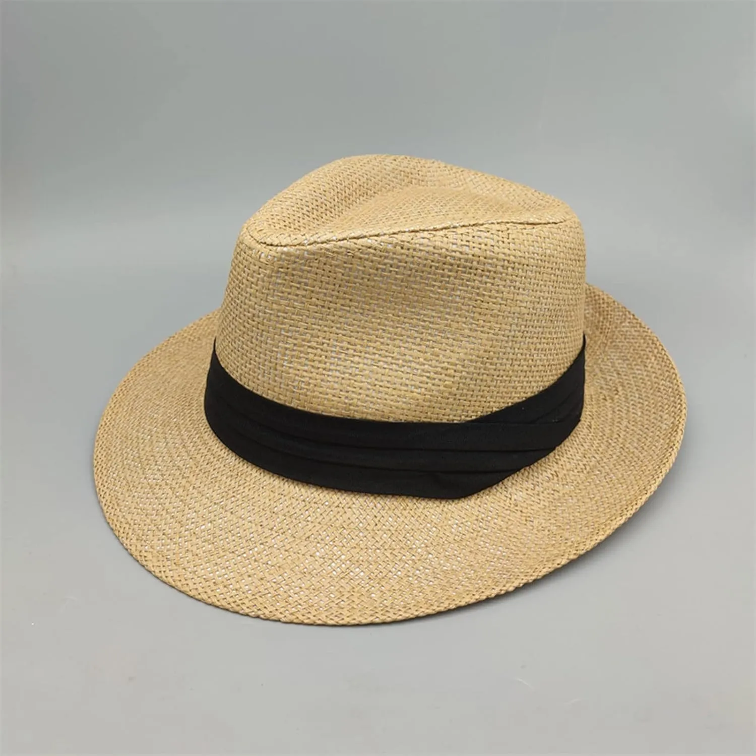 Unisex Men Women Panama Bowler Hat Wide Brim Straw Hats Sunscreen Breathable Jazz Sun Hat Church Hats