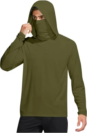 UPF 50  Shirts for Men Long Sleeve UV Sun Protection Rash Guard Fishing Shirts Lightweight Sun Hoodies with Face Mask