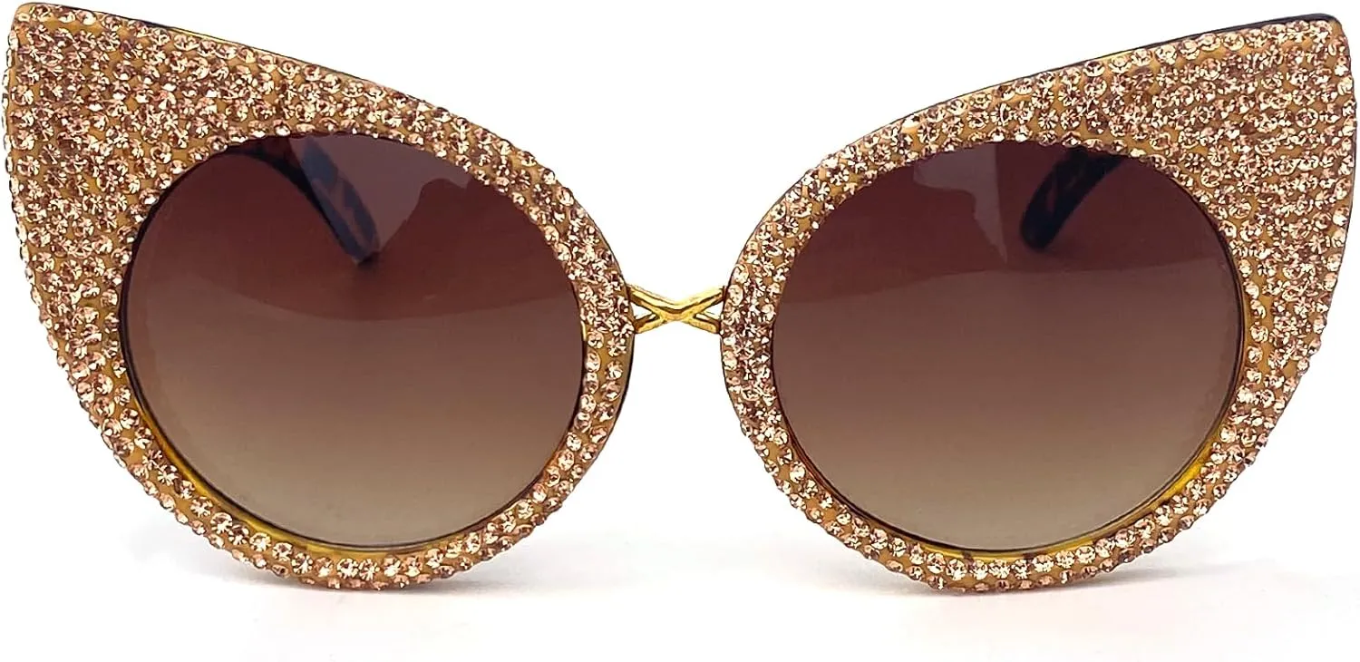 Vintage Cat Eye Rhinestones Sunglasses Women Round Crystal Sun Glasses Trendy bling bling Diamond Eyeglasses