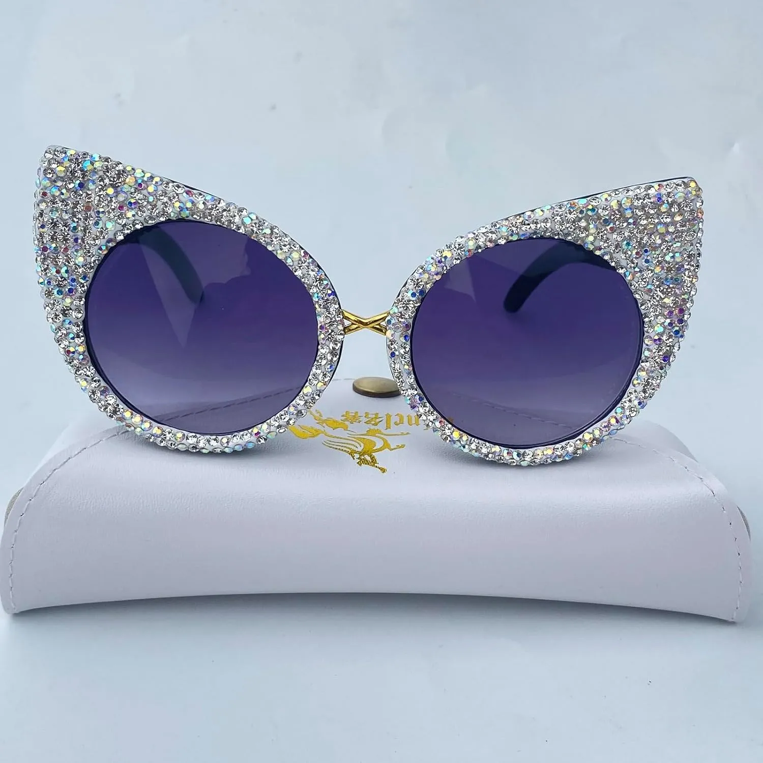 Vintage Cat Eye Rhinestones Sunglasses Women Round Crystal Sun Glasses Trendy bling bling Diamond Eyeglasses