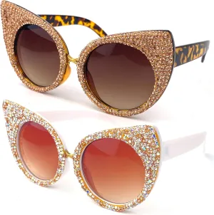 Vintage Cat Eye Rhinestones Sunglasses Women Round Crystal Sun Glasses Trendy bling bling Diamond Eyeglasses