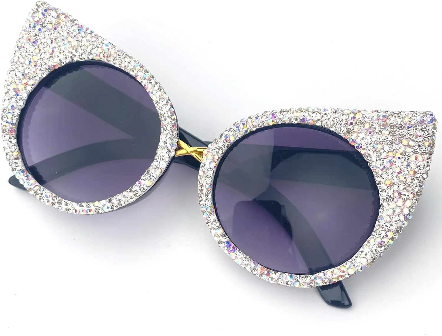 Vintage Cat Eye Rhinestones Sunglasses Women Round Crystal Sun Glasses Trendy bling bling Diamond Eyeglasses