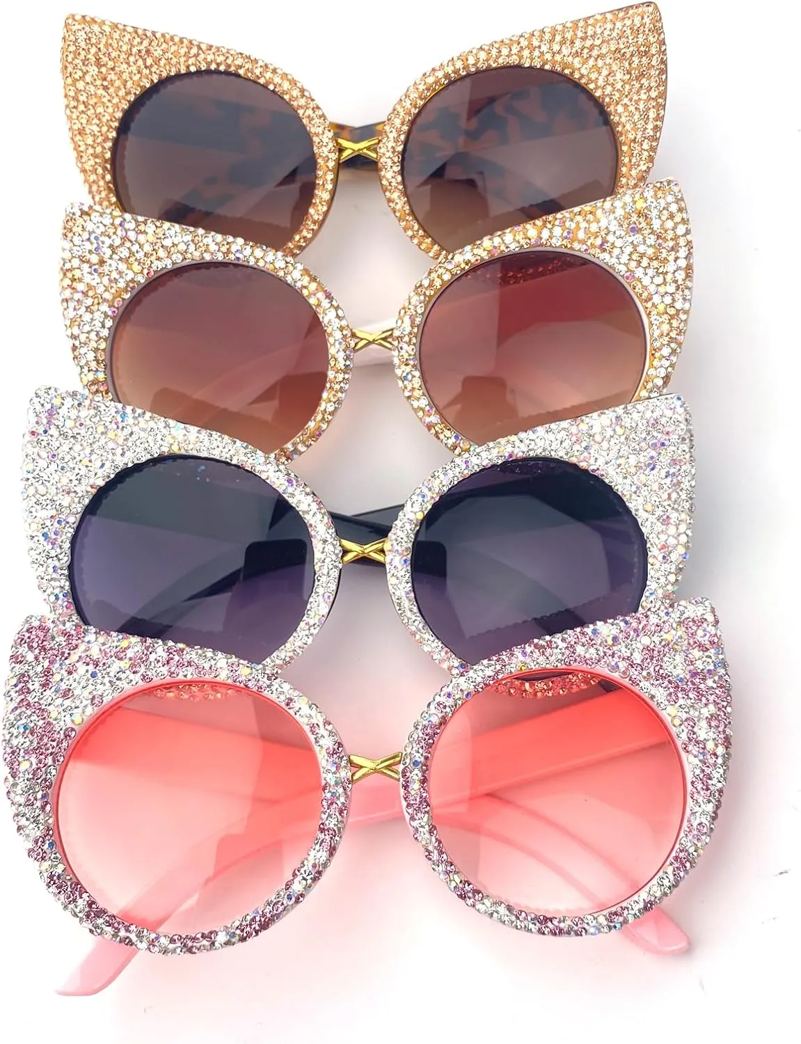 Vintage Cat Eye Rhinestones Sunglasses Women Round Crystal Sun Glasses Trendy bling bling Diamond Eyeglasses