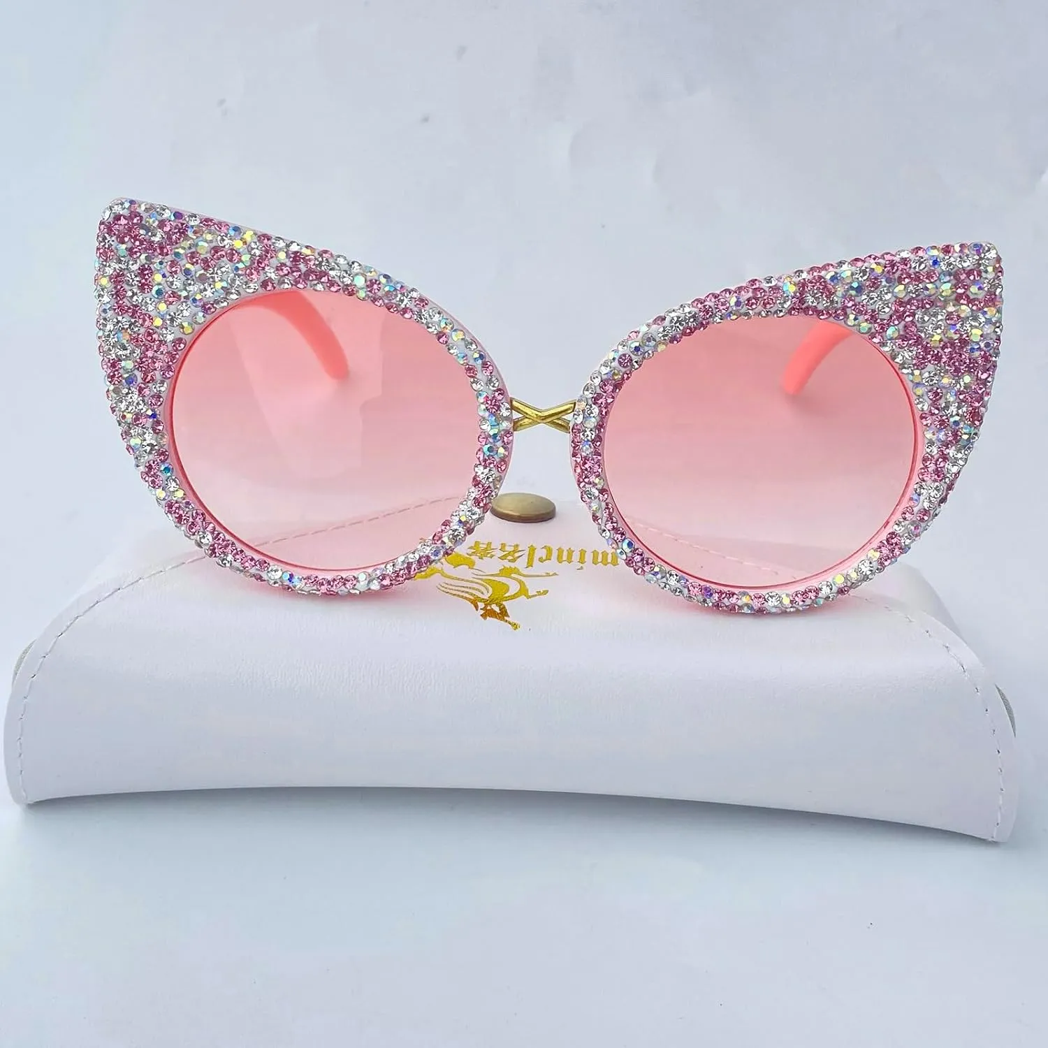 Vintage Cat Eye Rhinestones Sunglasses Women Round Crystal Sun Glasses Trendy bling bling Diamond Eyeglasses