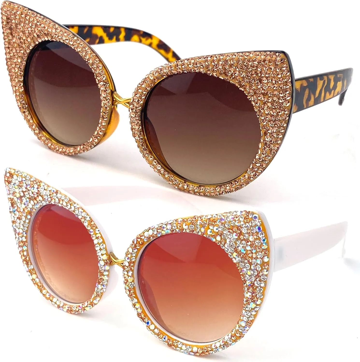 Vintage Cat Eye Rhinestones Sunglasses Women Round Crystal Sun Glasses Trendy bling bling Diamond Eyeglasses