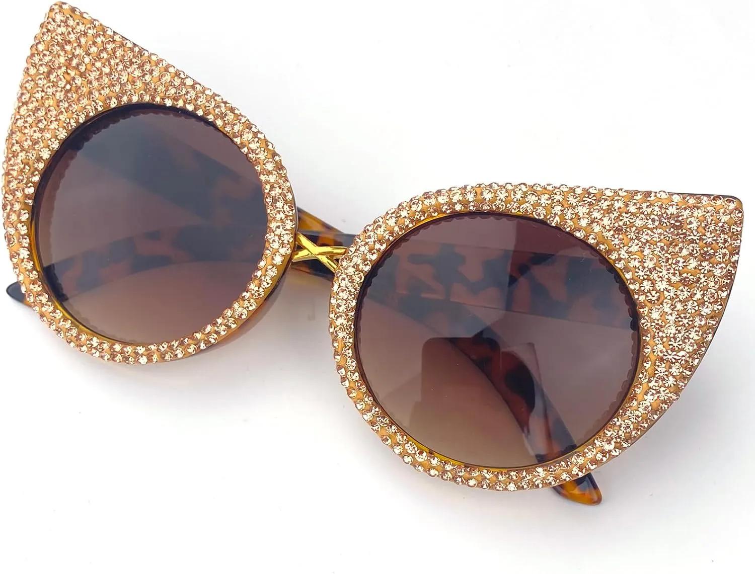 Vintage Cat Eye Rhinestones Sunglasses Women Round Crystal Sun Glasses Trendy bling bling Diamond Eyeglasses