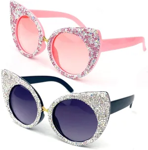 Vintage Cat Eye Rhinestones Sunglasses Women Round Crystal Sun Glasses Trendy bling bling Diamond Eyeglasses