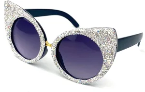 Vintage Cat Eye Rhinestones Sunglasses Women Round Crystal Sun Glasses Trendy bling bling Diamond Eyeglasses