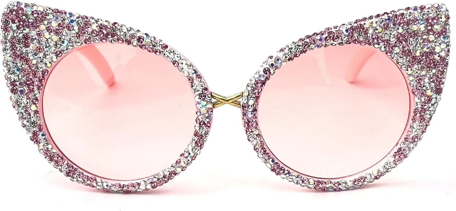 Vintage Cat Eye Rhinestones Sunglasses Women Round Crystal Sun Glasses Trendy bling bling Diamond Eyeglasses